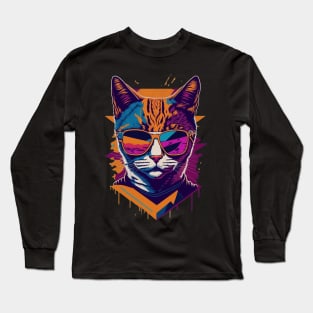 Retro Cool Cat: Vintage Vibes and Feline Flair Long Sleeve T-Shirt